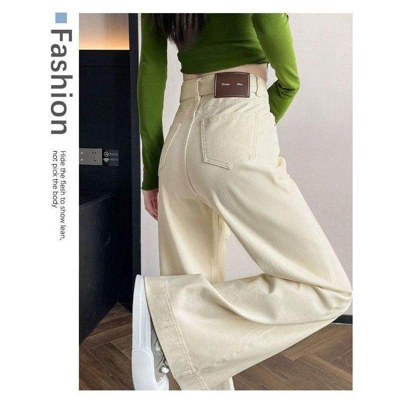 米白色微喇牛仔裤女士2025秋季百搭不贴腿小个子宽松阔腿喇叭裤子,女装/女士精品,牛仔裤,淘宝优惠券,粉丝福利购,淘宝优惠卷