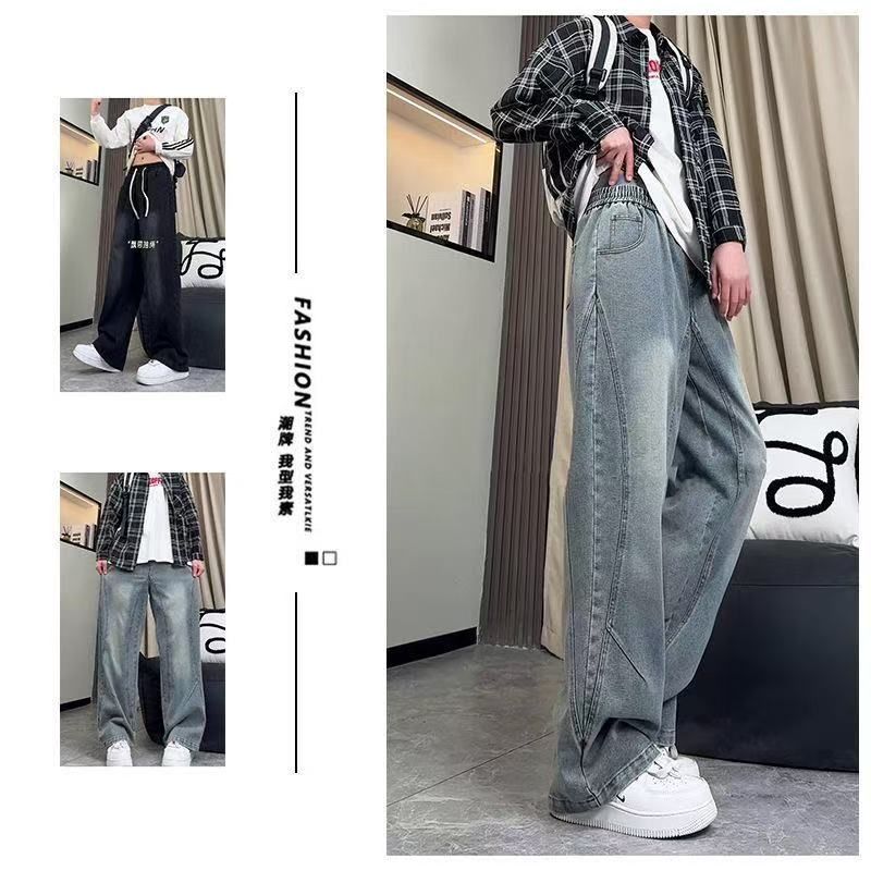 2025年新款工装设计感水洗弯刀牛仔裤男生秋季高街vibe直筒宽松阔