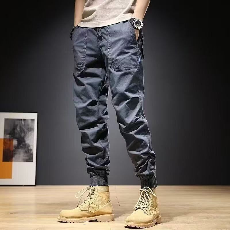 轻奢纯棉工装裤男士新款复古宽松百搭多口袋束脚裤休闲运动九分裤