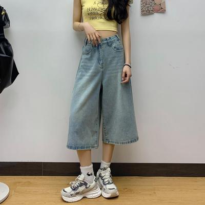 春秋薄款阔腿牛仔裤女显瘦小个子2025新款高腰七分八分宽松直筒裤