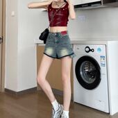 美式 显瘦a字热裤 辣妹设计感侧拉链牛仔短裤 女夏修身