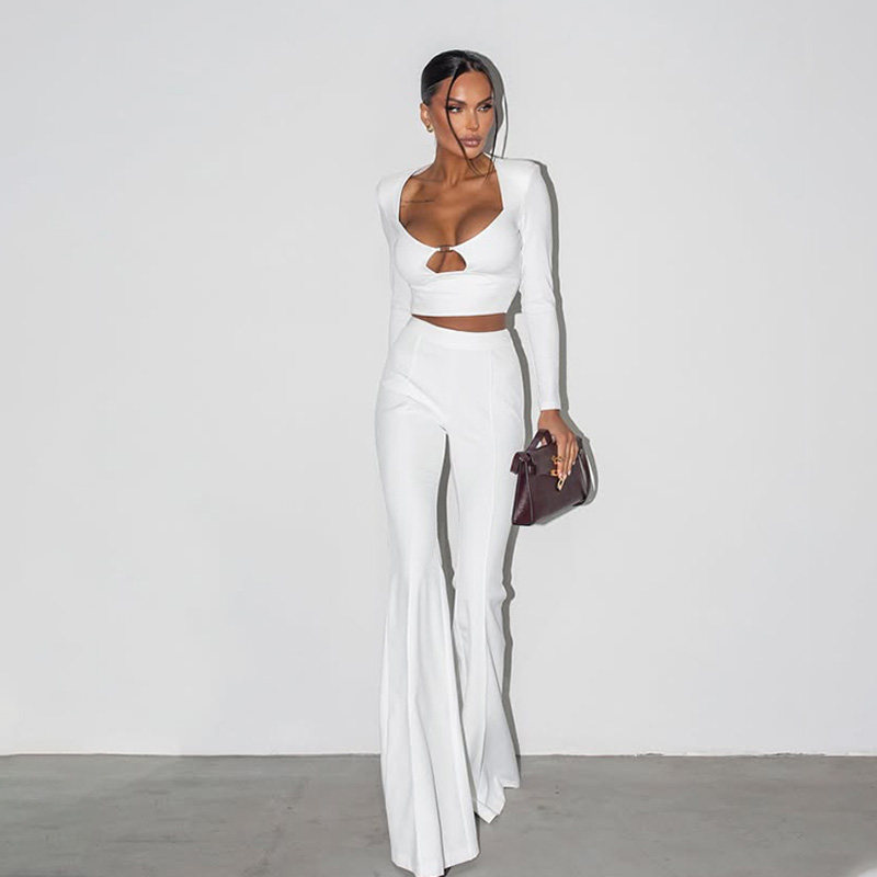 cngirl欧美性感辣妹纯欲风镂空设计修身显瘦长袖上衣喇叭裤套装女,女装/女士精品,时尚套装,淘宝优惠券,粉丝福利购,淘宝优惠卷