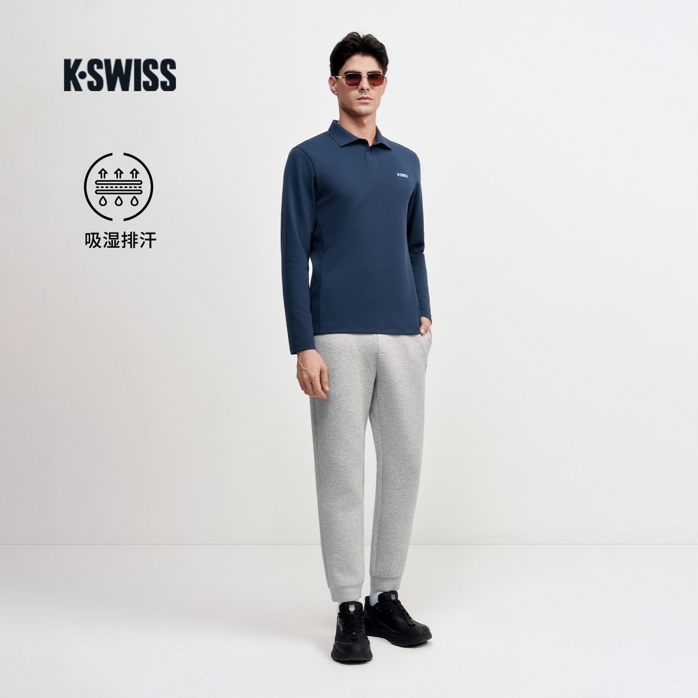 KSWISS盖世威T恤男 26春季新款 吸湿排汗百搭长袖POLO衫1013211