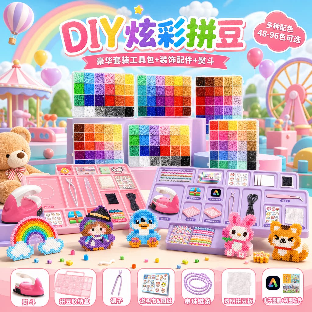 拼豆豆手工diy材料包全套装工拼豆/拼豆工具