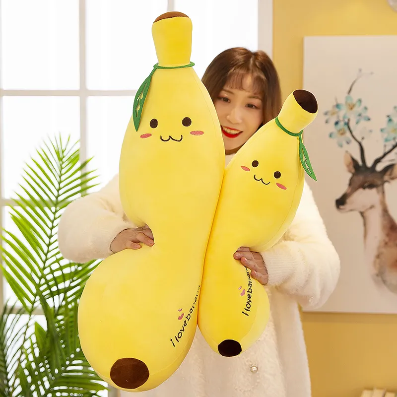 可爱香蕉长条抱枕毛绒睡觉公仔