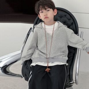 男孩宽松上衣潮 男童假两件卫衣秋装 2025新款 儿童圆领打底衫 春秋款