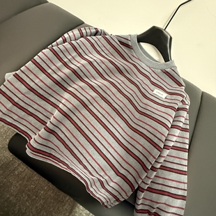 2026韩系穿搭chic春季条纹长袖T恤男童防晒罩衫撞色上衣男宝宝潮