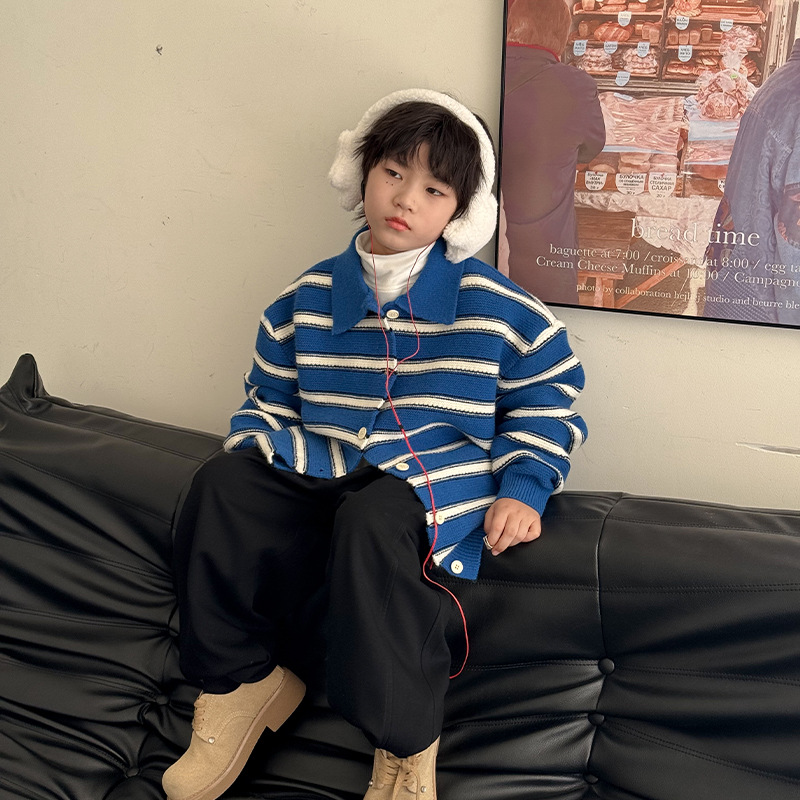 儿童毛衣开衫男童针织衫条纹上衣