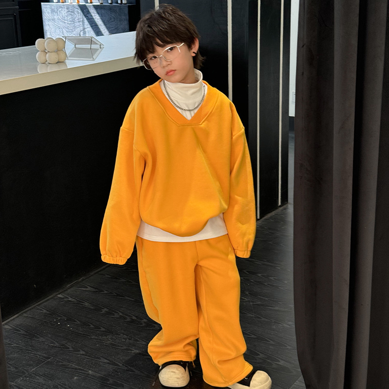 男童秋冬款卫衣加绒套装男孩卫衣