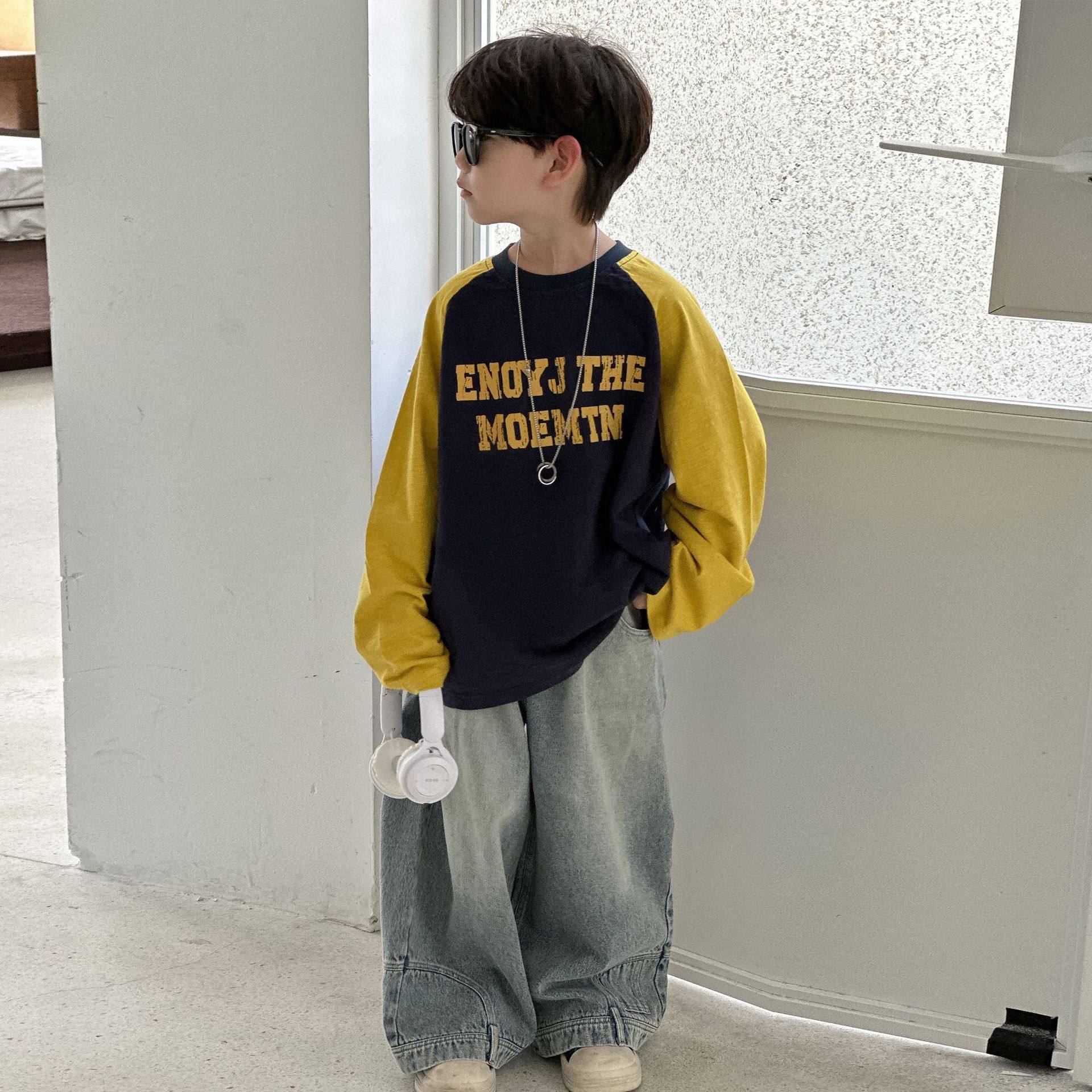 男童秋装长袖T恤2025新款儿童春秋款拼色打底衫男孩秋季帅气上衣,童装/婴儿装/亲子装,T恤,淘宝优惠券,粉丝福利购,淘宝优惠卷