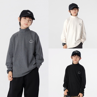 儿童长袖2025冬季新款童装小笑脸半高领保暖打底衫男童德绒内搭潮
