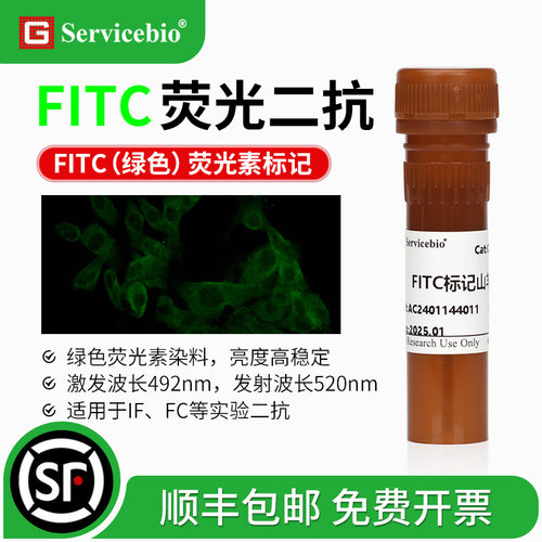 FITC荧光素标记 绿色荧光二抗 山羊抗小鼠 兔IgG (H+L) IF FC实验