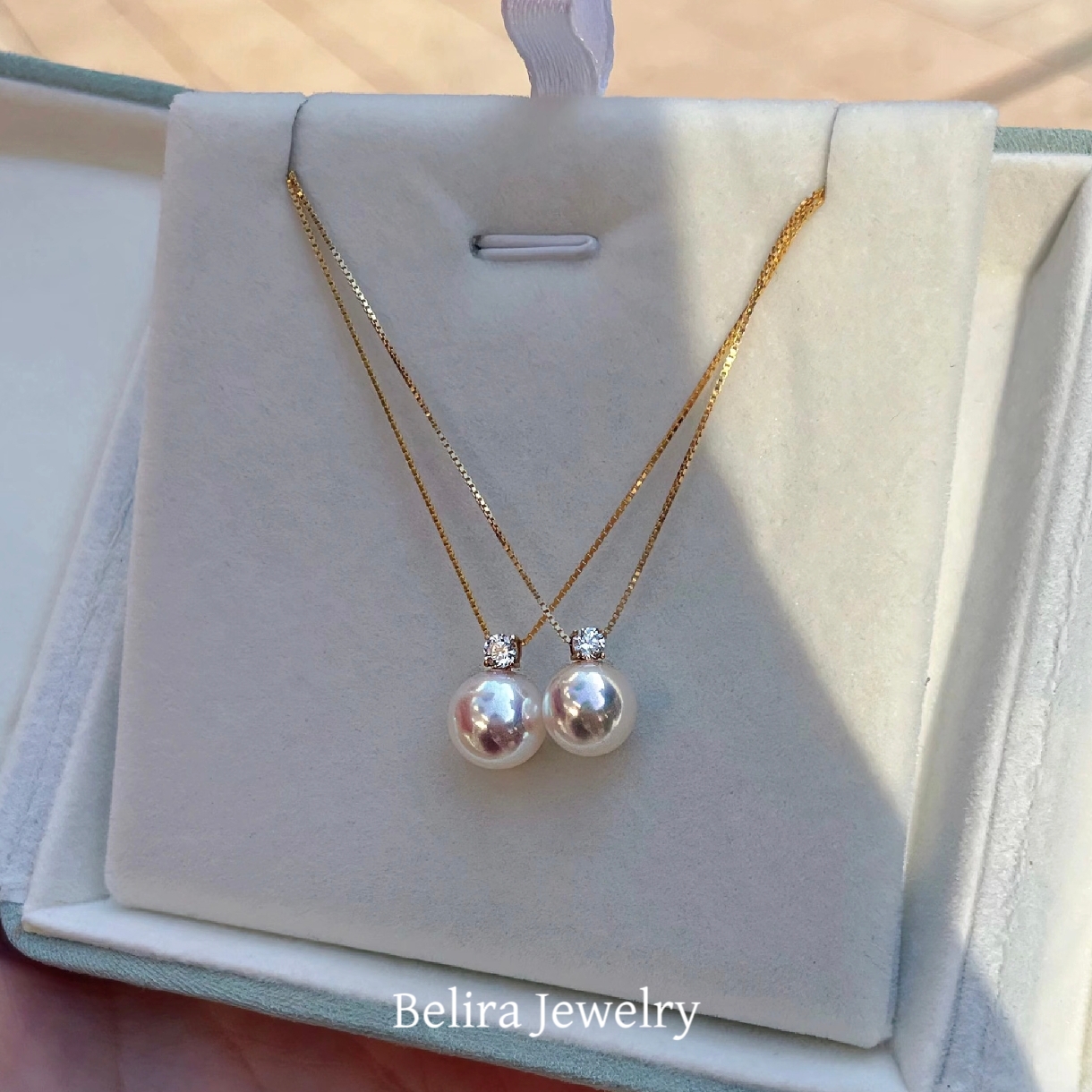 日本进口Akoya海水珍珠项链18k金钻石戴妃款珍珠吊坠正圆极强光女