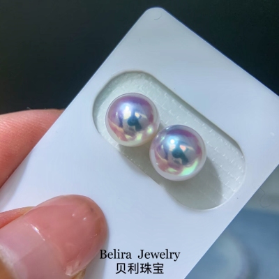 Akoya天然海水珍珠耳钉正圆18k金耳钉极光天女级珍珠耳环经典百搭