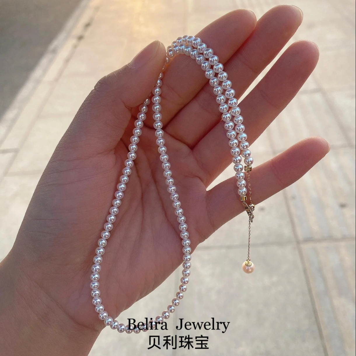 日本AKOYA天然海水珍珠项链18k金扣可调节baby珠项链彩凛品质颈饰