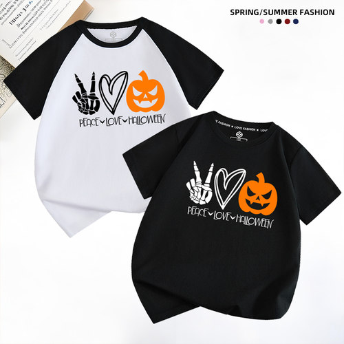 Halloween T-shirt 万圣节T恤短袖恶搞南瓜幽灵儿童T恤亲子装男女