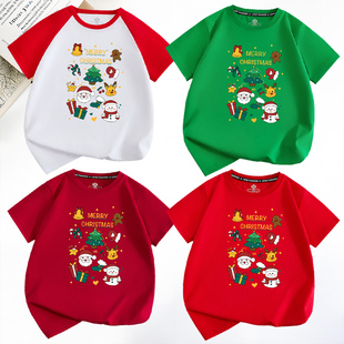 圣诞节短袖T恤亲子装圣诞老人麋鹿红色T恤男女中小儿童圣诞装大码