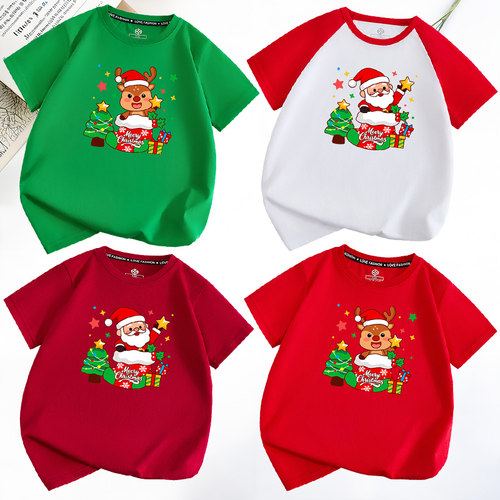 圣诞节t恤麋鹿儿童短袖男女Merry Christmas 圣诞平安夜亲子装