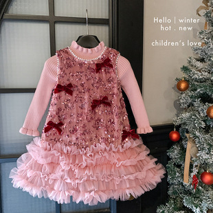 女童连衣裙套装冬季新款儿童高级感年服裙子女宝宝冬装洋气公主裙