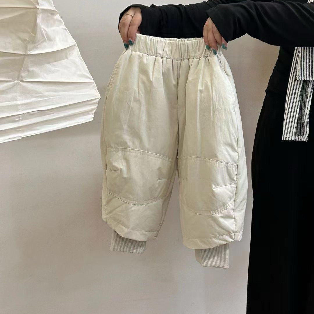 儿童秋冬季加厚假两件棉裤男女童百搭纯色宽松休闲裤宝宝夹棉长裤