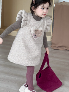 女童加厚连衣裙秋冬款儿童羊羔毛背心裙两件套女宝宝冬季公主裙子