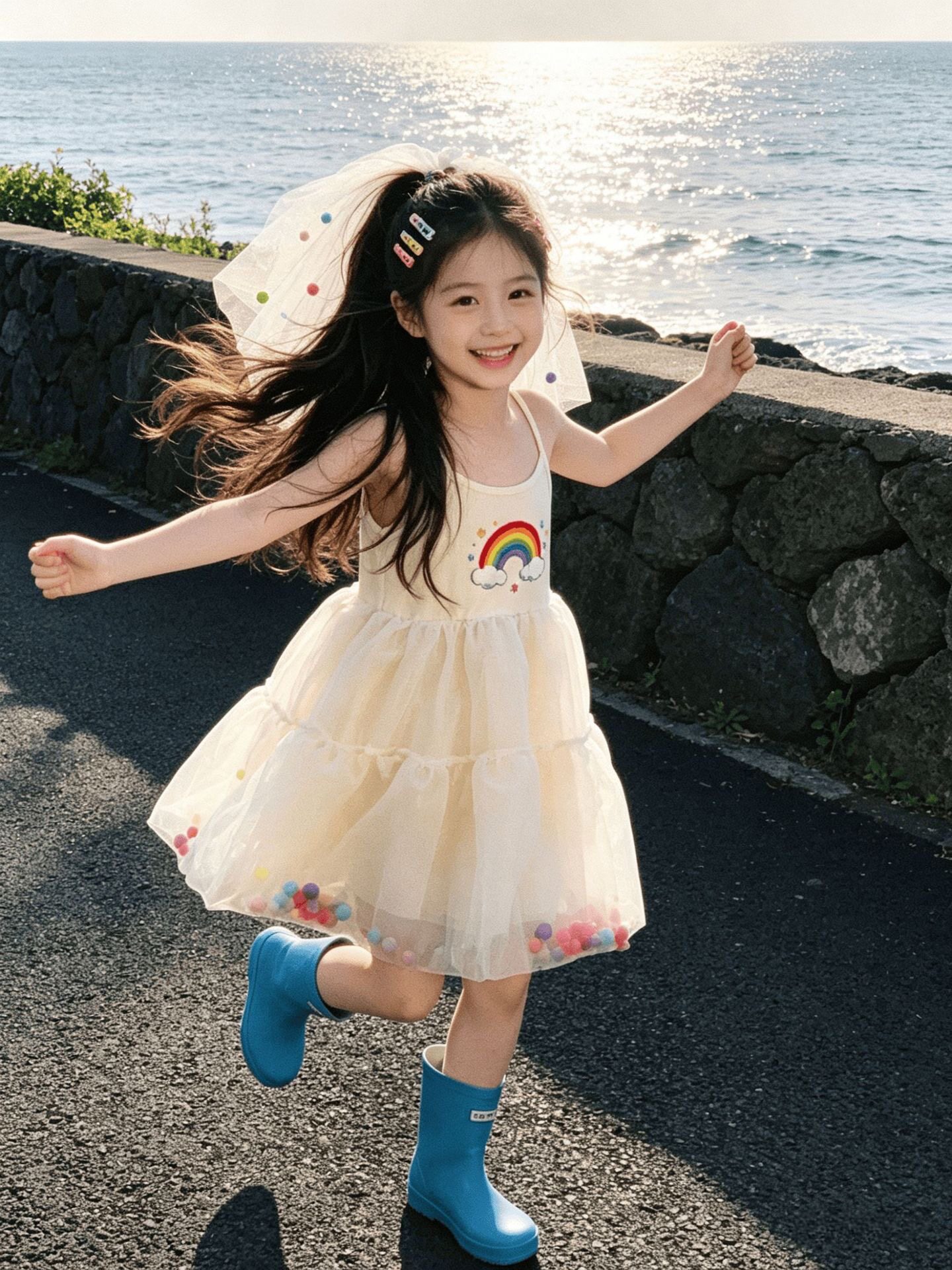 女童吊带背心裙夏季彩色球球儿童网纱公主裙女宝宝甜美可爱连衣裙