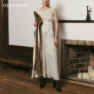 Cello 荡领流苏拼接连衣裙 Sonata秋冬新品