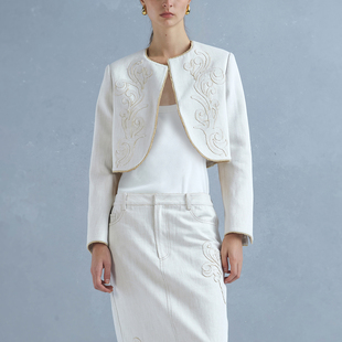 夹克 激光绣花纹样牛仔短外套贴布短款 Cello Sonata25春夏新款