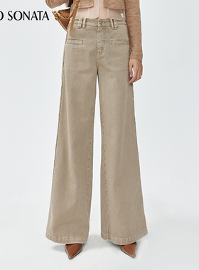 Cello Sonata  日本进口蕾丝纯棉流行阔腿裤女款拼接牛仔裤子长裤