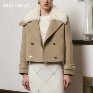 Cello 羊毛大衣 Sonata秋冬新品 双排扣毛领短款