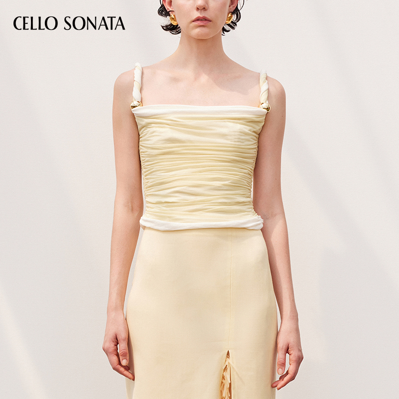 Cello Sonata春夏新品 撞色双层串珠抽皱背心