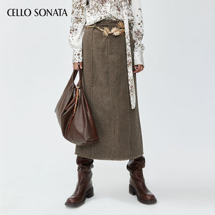 设计感百搭通勤半身裙拉毛西装 时尚 直筒裙子 Sonata秋冬新款 Cello