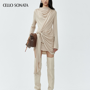 设计感天丝羊毛金珠不对称针织连衣裙 新款 Cello Sonata25秋