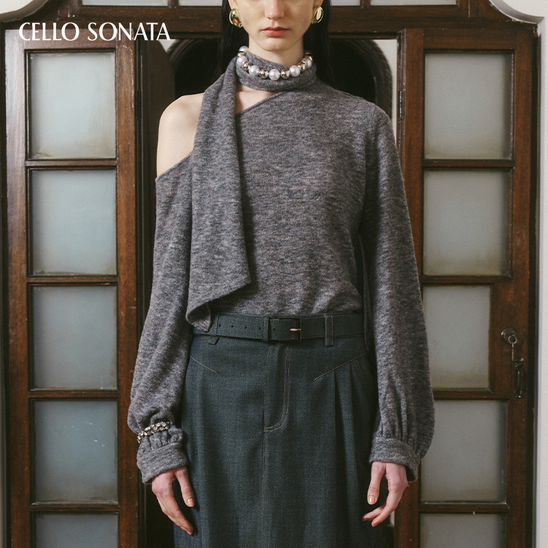 cellosonata飘带针织单肩上衣