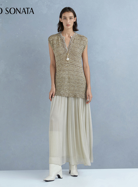 Cello Sonata25年秋 新款针织拼接轻纱假两件双层领口复古连衣裙