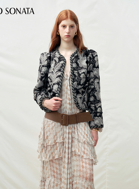 【新款】Cello Sonata 25秋 黑色提花流苏球宽肩撞色边缘圆领夹克