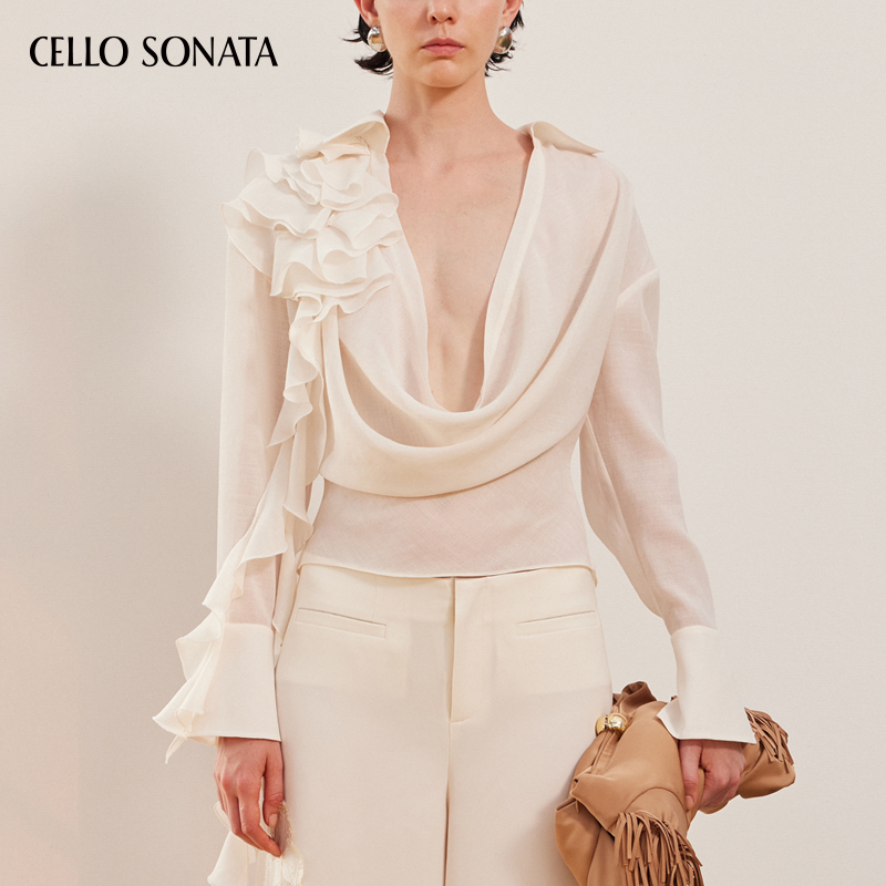 上衣CelloSonata荷叶边立体剪裁
