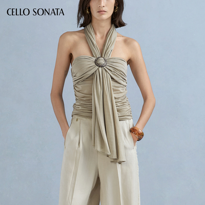 【欧阳娜娜同款】Cello Sonata桑蚕丝抹胸背心挂脖绑带扣针织上衣