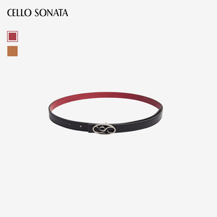Cello 皮带 Sonata复古双面红色黑色头层牛皮棕色真皮LOGO腰带女款