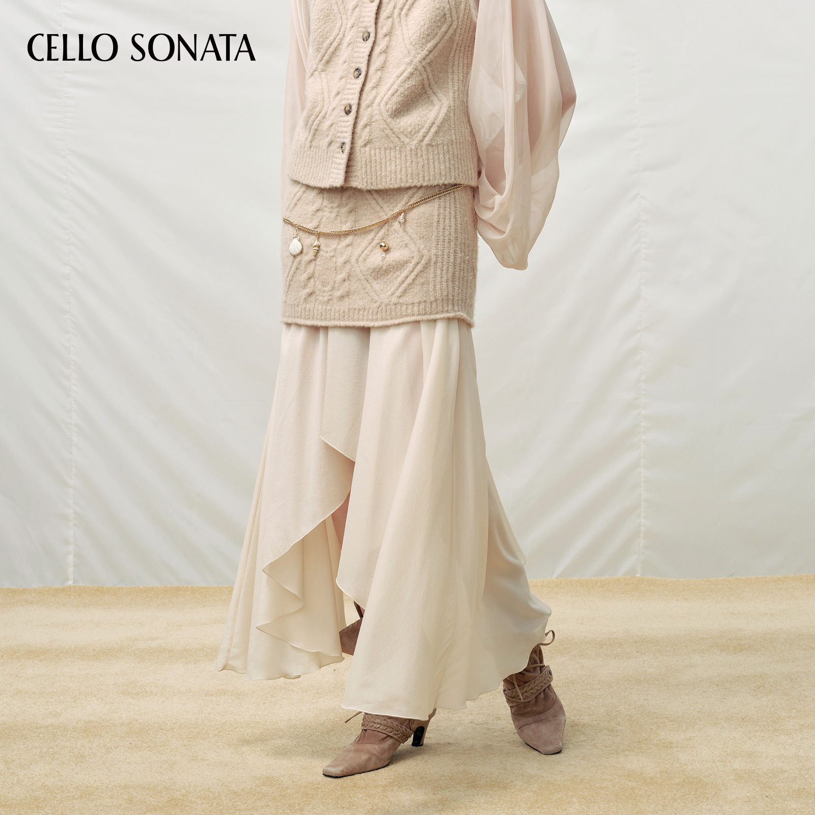 【新款】Cello Sonata 25秋 复古宫廷度假针织羊毛绞花纱裙半身裙