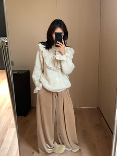 冬上新韩标 简约上衣韩系温柔气质荷叶领绑带保暖毛衣