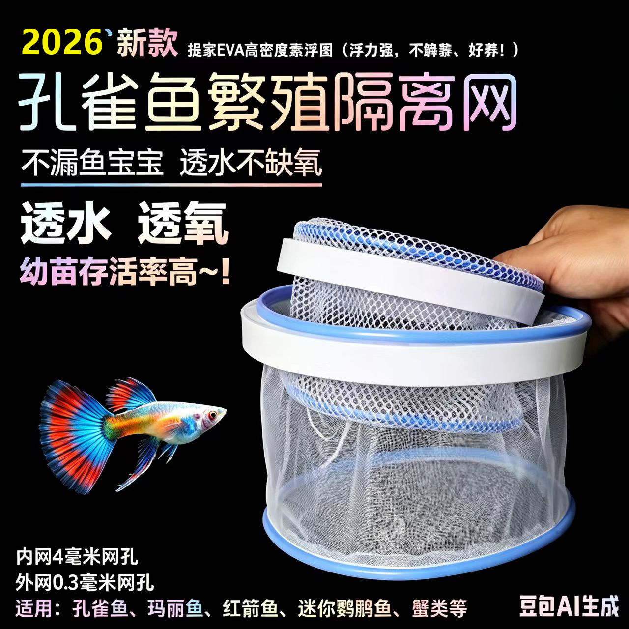 孔雀鱼鱼缸小型繁殖网隔离盒漂浮孔雀鱼翻盖式尼龙繁殖网繁殖产房