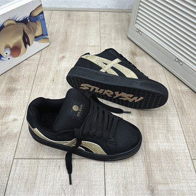 原创港风复古黑金面包鞋男