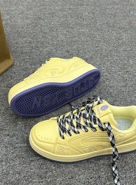 港风原创厚底黄色面包鞋ins2025夏季新款小众百搭休闲运动小白鞋