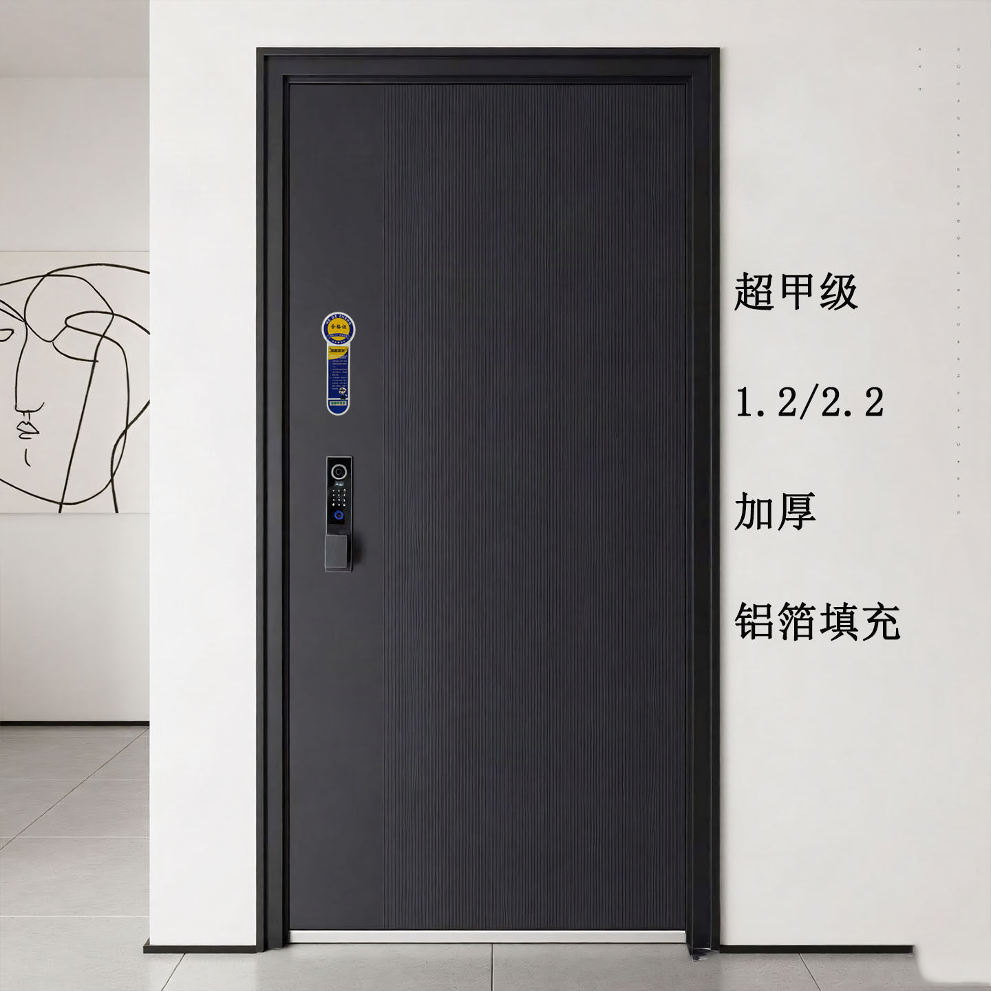 新款简约防盗门加厚钢制入户门家用甲级智能进户门灰色安全门子母