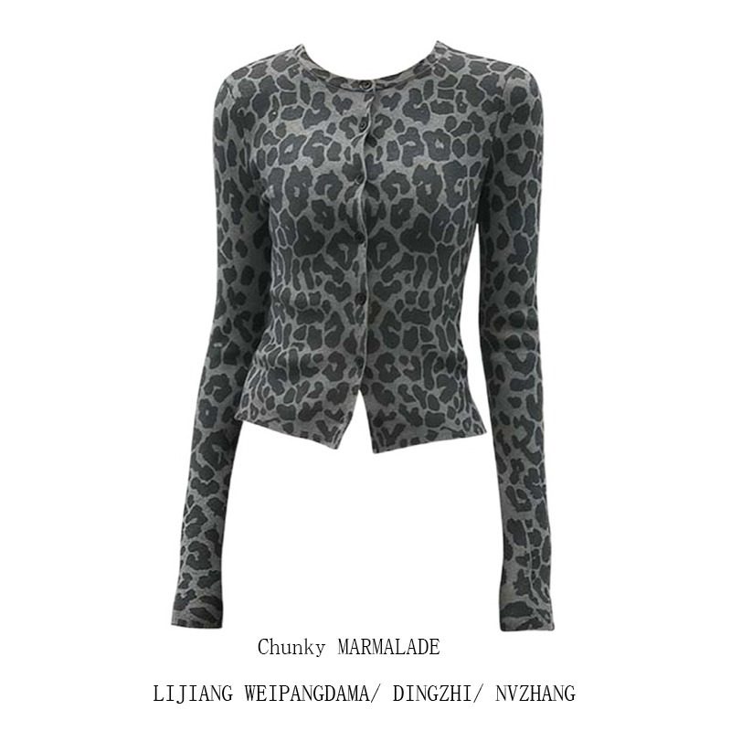 大码复古豹纹长袖开衫女2026新款美式辣妹风时尚百搭修身显瘦上衣,女装/女士精品,大码内搭,淘宝优惠券,粉丝福利购,淘宝优惠卷