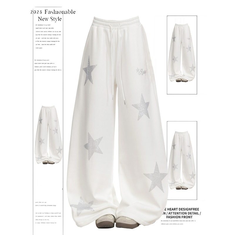 大码美式复古星星烫钻设计感弯刀卫裤女2026新款时尚宽松阔腿裤子,女装/女士精品,大码裤装,淘宝优惠券,粉丝福利购,淘宝优惠卷
