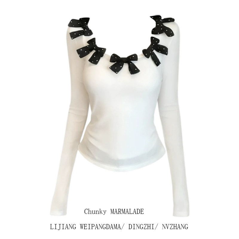 大码设计感立体蝴蝶结U型领长袖T恤女2026新款韩系显瘦打底衫上衣,女装/女士精品,大码内搭,淘宝优惠券,粉丝福利购,淘宝优惠卷