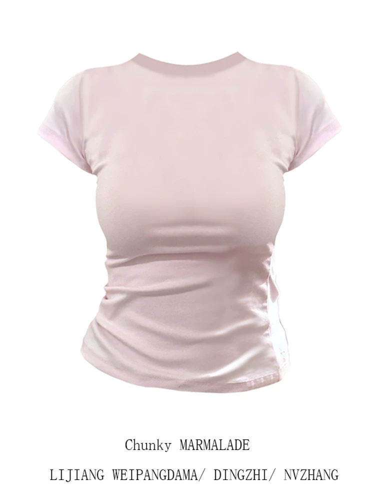 Fuchsia base T-shirt, fitted brace, plus size, with short sleeve