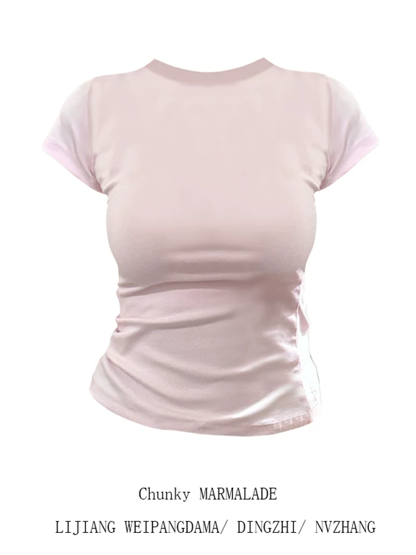 Fuchsia base T-shirt, fitted brace, plus size, with short sleeve
